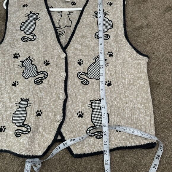 Christopher Banks Tan & Black Cat Embroidered Sweater Vest Women’s Size XL - Picture 8 of 8